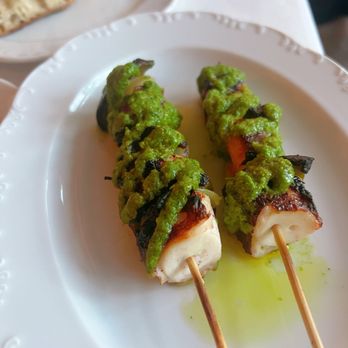 Crevette - Octopus skewer with some vegetables. Octopus was cooked to the perfect doneness, but the sauce was unnecessary. - Seafood Near Me - New York, New York
