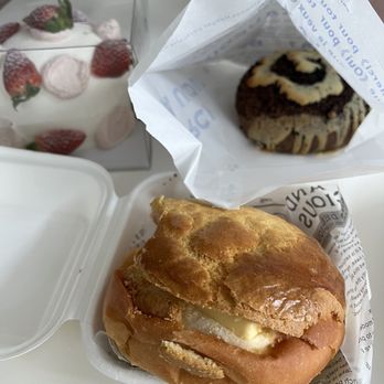 Ed Studio - Pineapple bun (with butter), Black Thunder Artisan Bread, and Strawberry Bomb Cake. - Desserts Near Me - Gaithersburg, Maryland