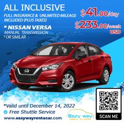 Easy Way Rent a Car - All Inclusive Cheapest Mid Size Car Rental in Cancun. Nissan Versa - Manual Transmission