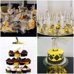 Steeler Wedding Cake, and Dessert bar treats..