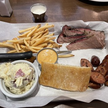 Bodacious Pig Barbecue - 2 meat combo Tri-Tip and sausage with potato salad and fries really good! - Barbeque Near Me - Eagle, Idaho Bodacious Pig Barbecue - 2 meat combo Tri-Tip and sausage with potato salad and fries really good! - Barbeque Near Me - Eagle, Idaho