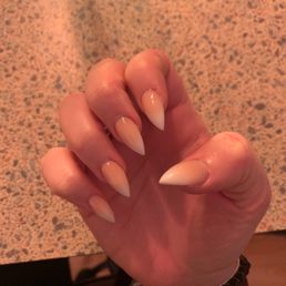 Natural to white ombré pointy nails Natural to white ombré pointy nails