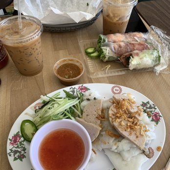 Cam Hung - Number 8 (rice rolls filled with ground pork), shrimp & sweet pork spring rolls, and iced milk coffees! - Vietnamese Near Me - Sunnyvale, California