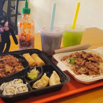 Sakura Palm - Chicken Bento Box + Teriyaki Combo + Taro Milk Tea + Honeydew Tea is the way to go - Japanese Near Me - Palm Desert, California