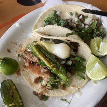 Rancho Cantina 2 - Tacos Manos (Carne Asada with home made tortillas).  Loved the grilled chili and onion that came with it! Delicious! - Mexican Near Me - La Vergne, Tennessee