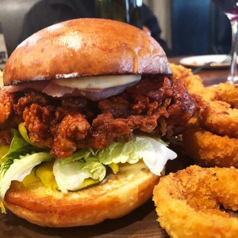 Mountain Standard - Nashville hot chicken sandwich and onion rings - New American Near Me - Vail, Colorado