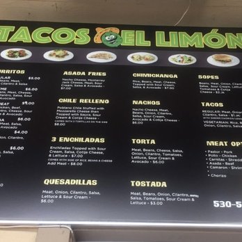 Tacos El Limon - New menu 2022 - Mexican Near Me - Chico, California