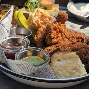 La Lucha - their "famous" half order of fried chicken and biscuit - Seafood Near Me - Houston, Texas