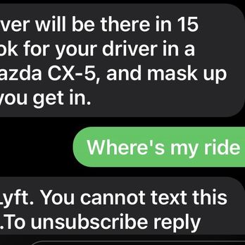 Lyft - The text that was sent. - Taxis Near Me