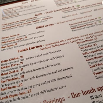Guru - Lunch menu - Indian Near Me - Edmonton, Alberta