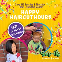 Snip-its Haircuts for Kids - BIG NEWS, everyone!
This February, we're bringing you Haircut Happy Hours every Tuesday and Thursday!
Enjoy a whopping 25% OFF