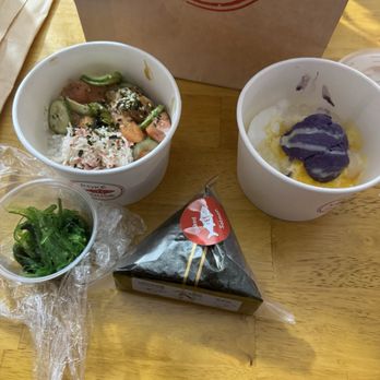 Poké House - Clovis - Miso salmon poke, ube shaved ice, onigiri, seaweed salad on the side - Poke Near Me - Clovis, California Poké House - Clovis - Miso salmon poke, ube shaved ice, onigiri, seaweed salad on the side - Poke Near Me - Clovis, California