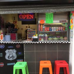 Pams Pitstop - Colourful seating outdoor seating area