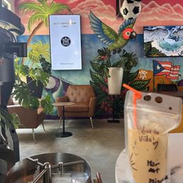 Horchata latte and interior Horchata latte and interior