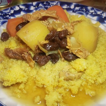 Marrakesh Restaurant - Cous cous with chicken and raisins and potatoes. Brothy and delish. - Moroccan Near Me - Philadelphia, Pennsylvania