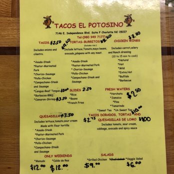 Tacos El PotosinO - Menu - Mexican Near Me - Charlotte, North Carolina