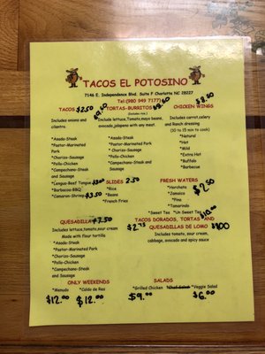 Menu photo 2 Tacos El PotosinO Charlotte, NC