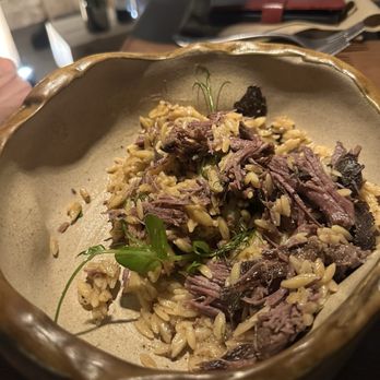 RosaNegra - Orzo pasta and short rib. Nice but simple (bland). Description sounds better than the real dish flavor - Latin American Near Me - Miami, Florida