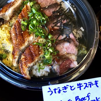 Obento Rinka - This is an awesome take-out bowl. Unagi and sliced beef steak. The rice is always good here. - Japanese Near Me - Honolulu, Hawaii