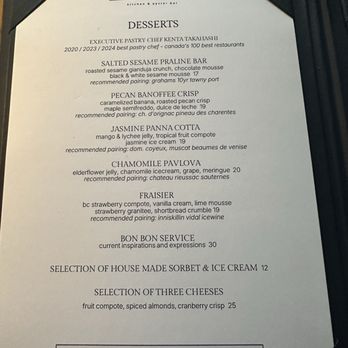 Boulevard Kitchen & Oyster Bar - Dessert Menu - Seafood Near Me - Vancouver, British Columbia