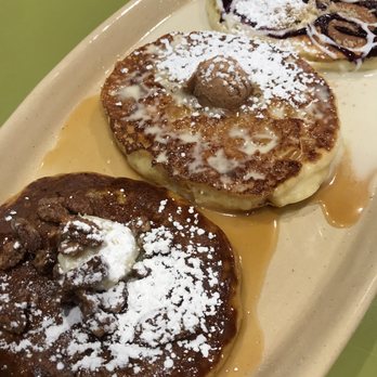 Snooze, an A.M. Eatery - Pancake flight: pineapple upside down pancake, blueberry danish & sweet potato - Breakfast & Brunch Near Me - Tustin, California Snooze, an A.M. Eatery - Pancake flight: pineapple upside down pancake, blueberry danish & sweet potato - Breakfast & Brunch Near Me - Tustin, California