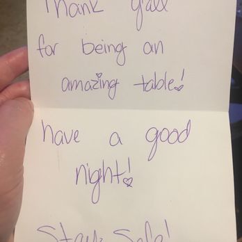 Outback Steakhouse - Thank you card from our server Elizabeth she was amazing - Steakhouses Near Me - Stockbridge, Georgia Outback Steakhouse - Thank you card from our server Elizabeth she was amazing - Steakhouses Near Me - Stockbridge, Georgia