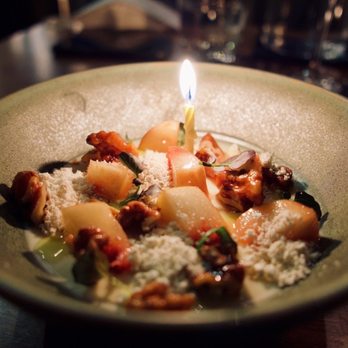 Verse - Panna Cotta with candle that Verse served - Seafood Near Me - Toluca Lake, California