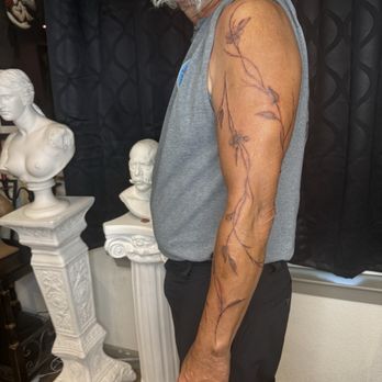 Lost Edge Tattoo - Vines and flower from wrist to shoulder. - Tattoo Near Me - Austin, Texas