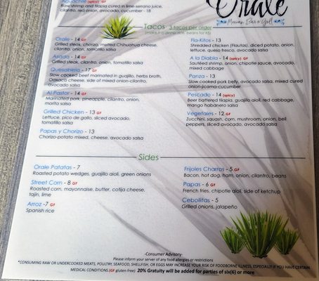 Menu photo 1 Orale Mexican Bar & Grill Hanover Park, IL