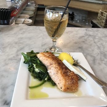 Stella's - Pan seared salmon with spinach, excellent! - Mediterranean Near Me - Richmond, Virginia Stella's - Pan seared salmon with spinach, excellent! - Mediterranean Near Me - Richmond, Virginia