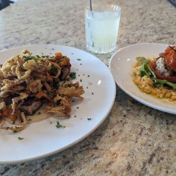 The Peppered Pig - Pork belly on the left, the special on the right. And a delicious craft cocktail. - New American Near Me - Webster, New York The Peppered Pig - Pork belly on the left, the special on the right. And a delicious craft cocktail. - New American Near Me - Webster, New York