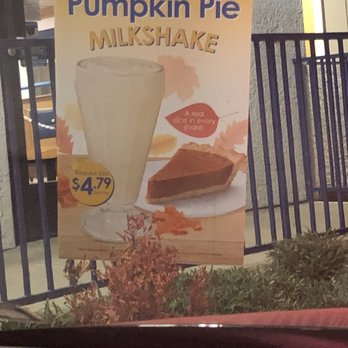 Baker's Drive-Thru - Pumpkin pie milkshake- a slice in every shake. I am trying this. - Burgers Near Me - Loma Linda, California Baker's Drive-Thru - Pumpkin pie milkshake- a slice in every shake. I am trying this. - Burgers Near Me - Loma Linda, California