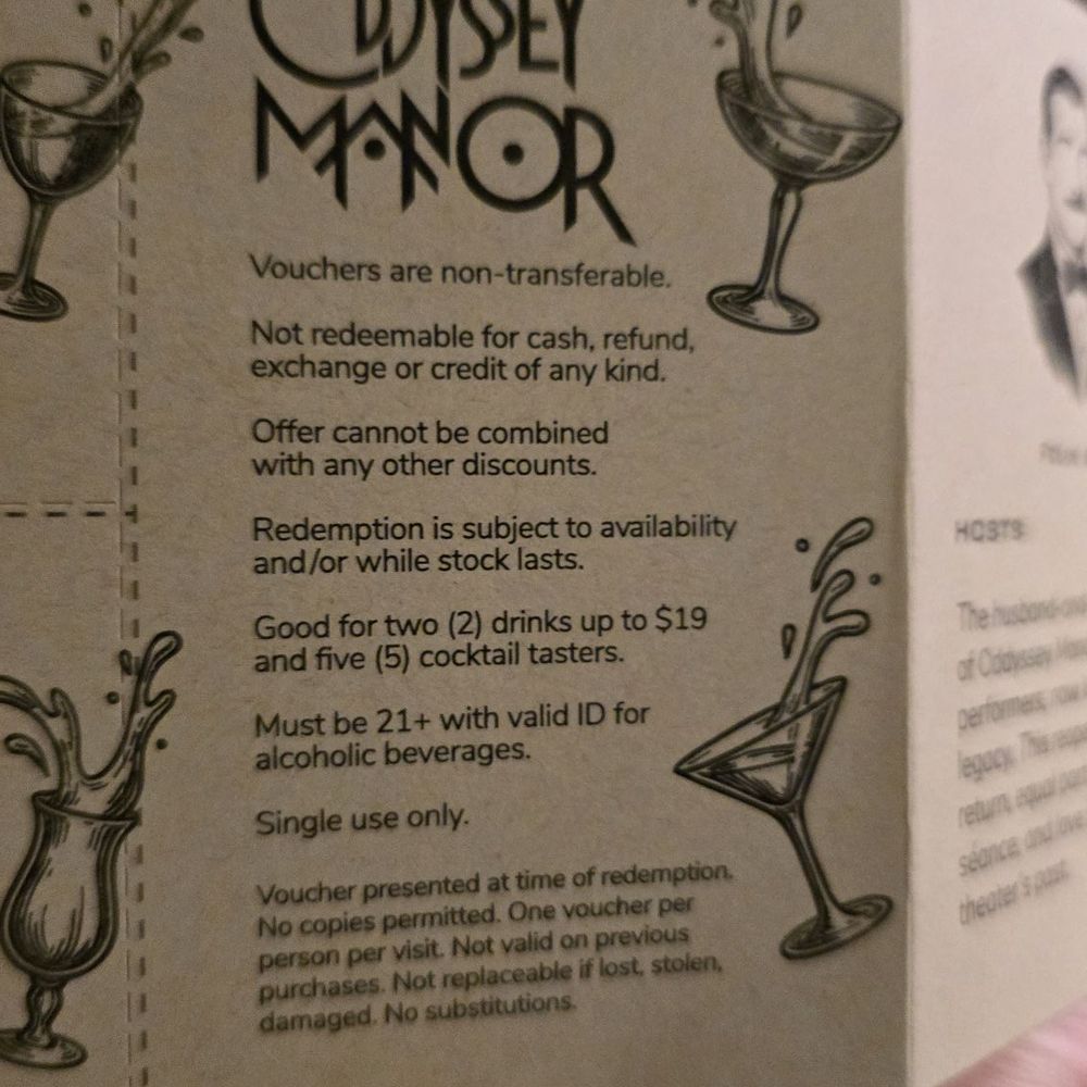Oddyssey Manor - The card you get at check-in. April 2026 - Cocktail Bars Near Me - Las Vegas, Nevada Oddyssey Manor - The card you get at check-in. April 2026 - Cocktail Bars Near Me - Las Vegas, Nevada
