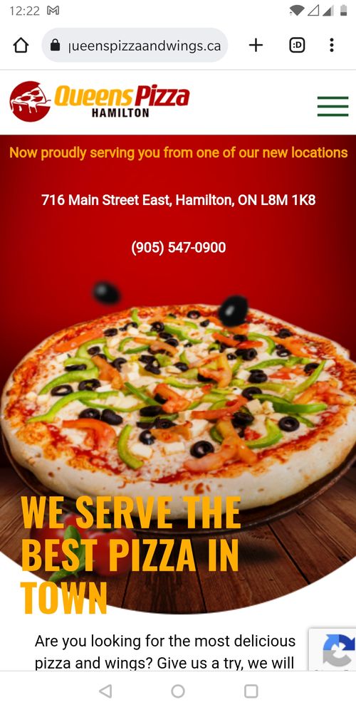 QUEENS PIZZA AND WINGS 716 Main St E, Hamilton, Ontario Pizza