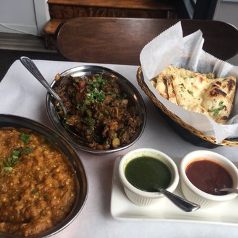 Angaar - Baingan Bhartha, Bhindi Masala, Garlic Naan, and Chutneys. - Indian Near Me - New York, New York