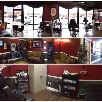 Infamous Ink Tattoo Studio - This picture includes from top to bottom: tattoo area, reception and living room, private tattoo/ piercing room. - Tattoo Near Me - Matthews, North Carolina