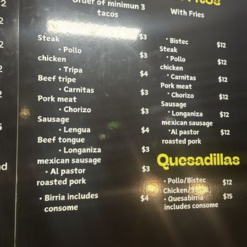 Taqueria Pancho Villa - Menu as of March 2025 - Food Trucks Near Me