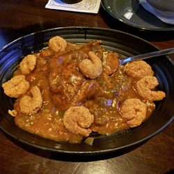 Walk-On's Sports Bistreaux - Tyler Restaurant - Blackened catfish topped with crawfish etouffe and fried shrimp