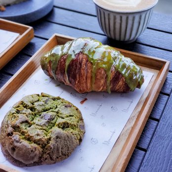 Momo Cafe - Matcha Chocolate Chip Cookie, Matcha Croissant, and Oat Milk Cappuccino - Desserts Near Me - Atlanta, Georgia
