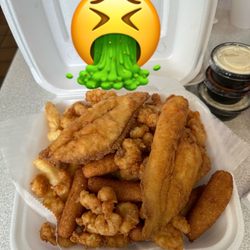 Dixie's Fish and Chicken - Soggy Baby Flounder and Calabash Shrimp that gave us food poisoning.