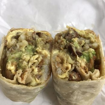 Caps & Corks - Breakfast Rise and Shine Burrito with sausage, avocado and spicy salsa. - Beer, Wine & Spirits Near Me - Torrance, California Caps & Corks - Breakfast Rise and Shine Burrito with sausage, avocado and spicy salsa. - Beer, Wine & Spirits Near Me - Torrance, California