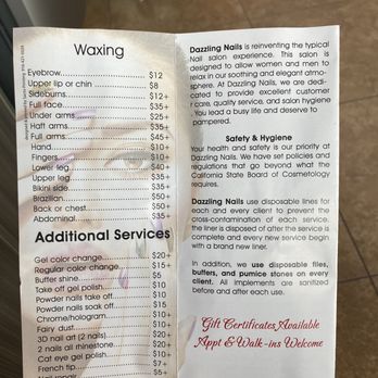 Dazzling Nails and Spa - Current pricing pamphlet - Nail Salons Near Me - Sacramento, California