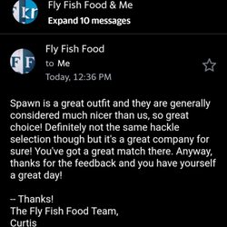 Fly Fish Food - No customer service.  Very narcissistic