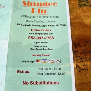 Simplee Pho - Menu - Vietnamese Near Me - Apple Valley, Minnesota