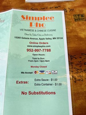 Menu photo 1 Simplee Pho Apple Valley, MN