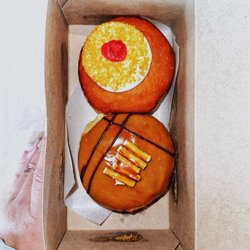 Unholy Donuts - Top: Strawberry Cheesecake | Bottom: Salted Caramel Cheesecake