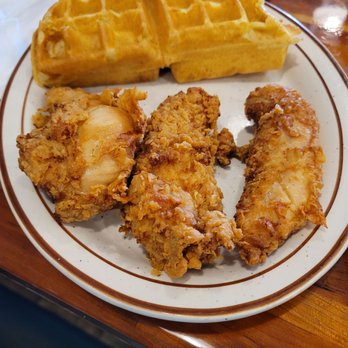 Loc's Chicken & Waffles - Chicken and waffles..was the juiciest and best chicken fingers I've EVER had. Waffle was thick and good, but this chicken....WOW - Waffles Near Me - Savannah, Georgia Loc's Chicken & Waffles - Chicken and waffles..was the juiciest and best chicken fingers I've EVER had. Waffle was thick and good, but this chicken....WOW - Waffles Near Me - Savannah, Georgia