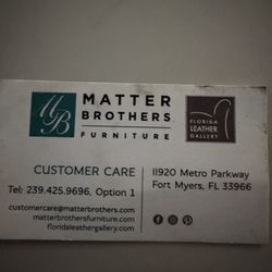 Matter Brothers Furniture & Design - Finger smudges on card given to schedule follow up appointment after table hardware was forgotten.