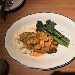 Little Tavern - Redfish with shrimp, broccolini and mashed potatoes!