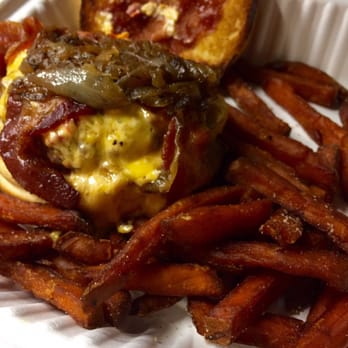 Al's Burger Shack - Al Size Kenny J burger with sweet potato fries. The Cheerwine sauce on it was pretty good! - Burgers Near Me - Chapel Hill, North Carolina